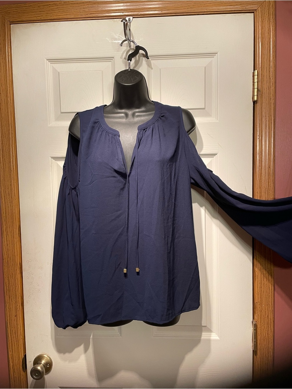 Michael Kors Navy Cold-Shoulder V-Neck Blouse